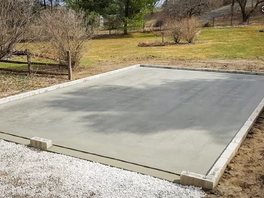 Finished concrete slab in a garden