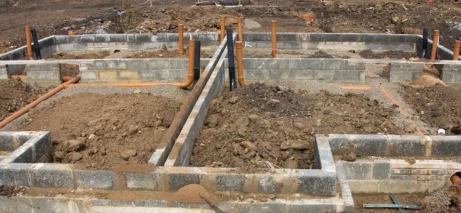 Foundation blockwork under construction